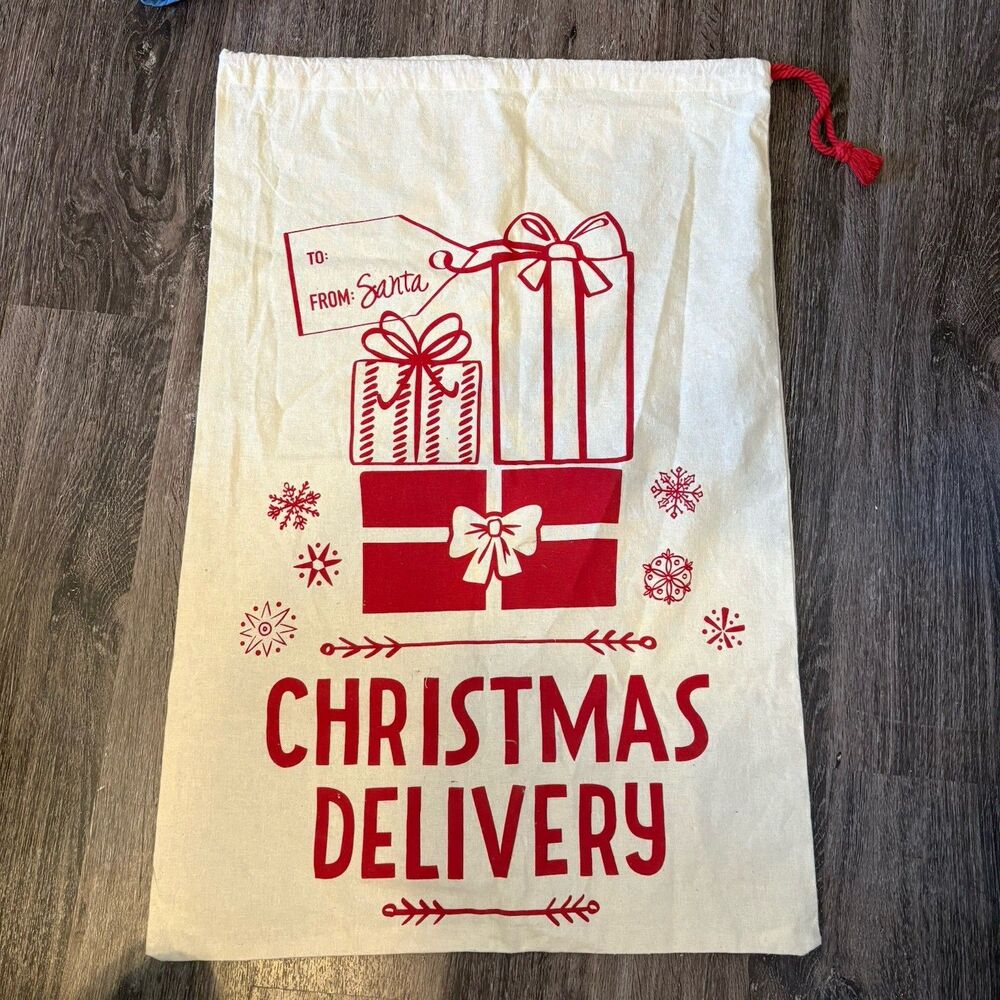 Large Canvas Gift Bag Reusable Jumbo Christmas Sack Drawstring 21X32